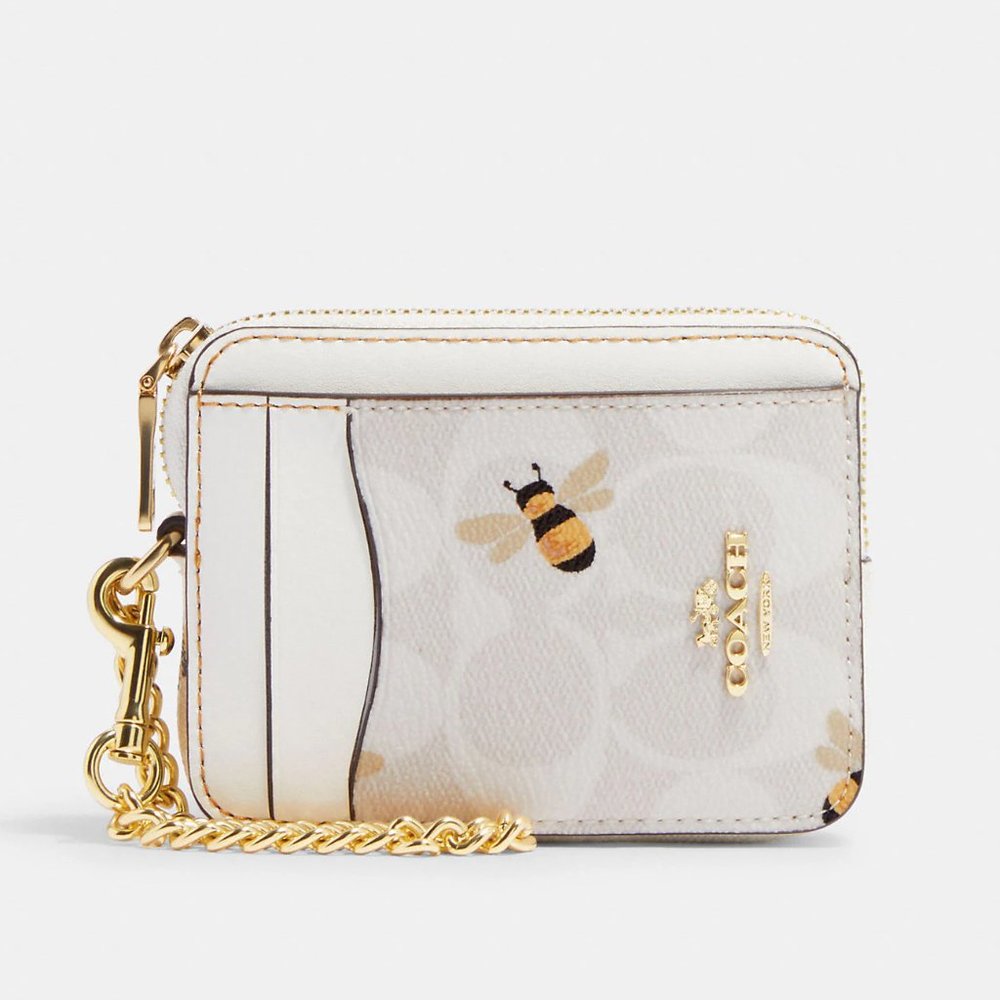 🐝 Coach Zip Card Case In Signature Canvas With Bee Print - Picture 2 of 11